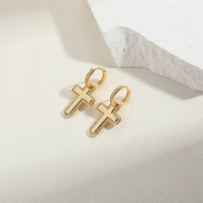 European and American new small and exquisite, retro Korean Internet celebrity cross design earrings, versatile, light luxury zircon earrings women