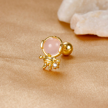 1 Piece Cute Simple Style Cartoon Character Plating Inlay Stainless Steel Artificial Gemstones Zircon Ear Studs