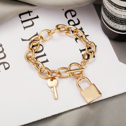 Punk Style Thick Chain Key Lock Pendant Alloy Anklet