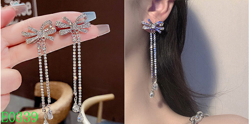 1 Pair Fashion Heart Shape Bow Knot Copper Inlay Zircon Drop Earrings