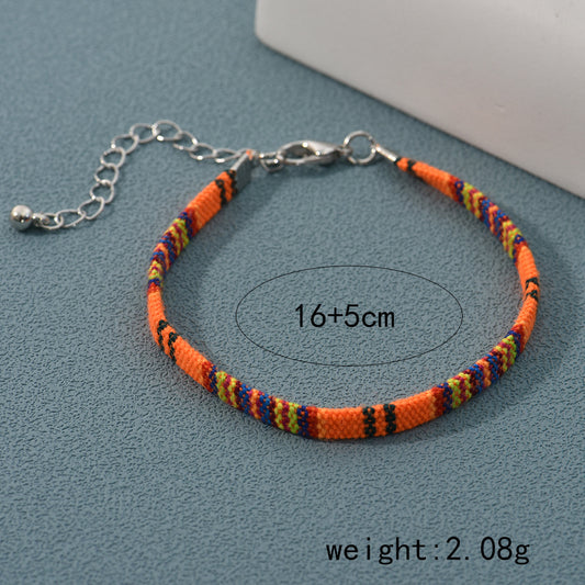 Bohemian Geometric Alloy Cloth Woven Belt Bracelets