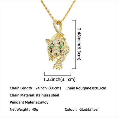 Full Rhinestone Three-dimensional Tiger Pendant Necklace Hip Hop Cool Clavicle Chain Jewelry