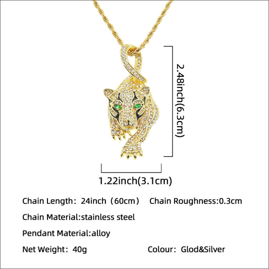 Full Rhinestone Three-dimensional Tiger Pendant Necklace Hip Hop Cool Clavicle Chain Jewelry