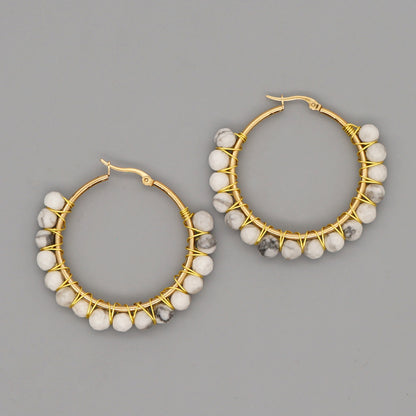 Simple Exaggerated Ethnic Gem Large Hoop Earrings