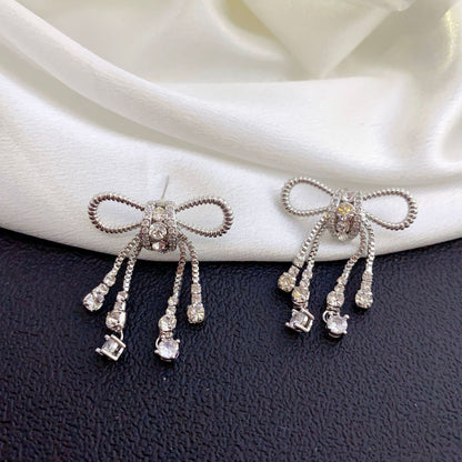 1 Pair Sweet Shiny Bow Knot Plating Inlay Copper Zircon Drop Earrings