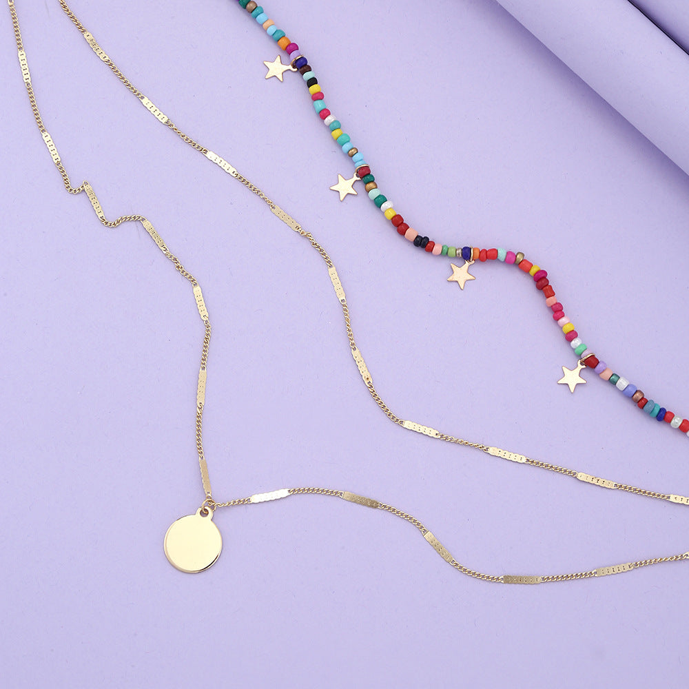 Wholesale Jewelry Retro Color Beaded Star Disc Pendant Necklace Gooddiy