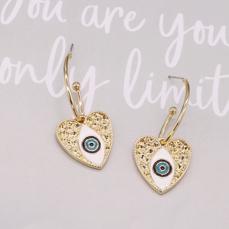 Retro Personality Alloy Turkish Devil Eye Heart Earrings Ethnic Style Earrings