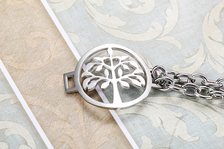 Ladies Stainless Steel Jewelry Double Ring Tree Of Life Pendant Bracelet