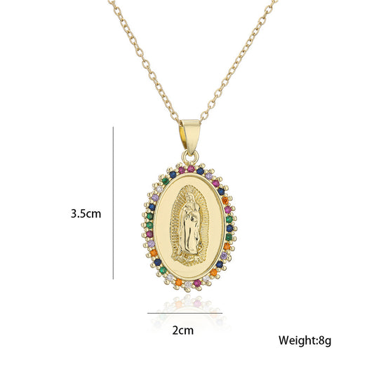 Copper Micro-inlaid Zircon Religious Jewelry Golden Necklace Maria Pendant