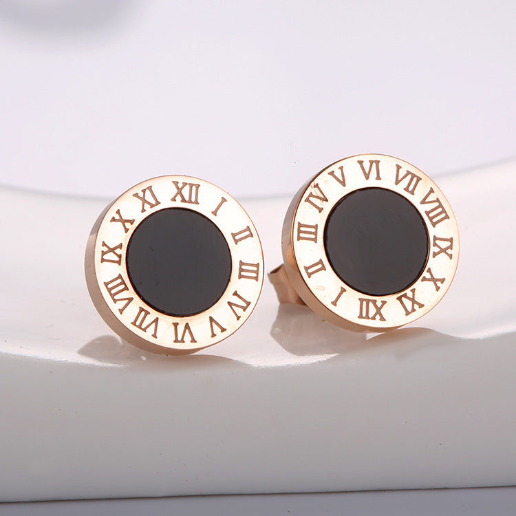 Fashion Round Titanium Steel Plating Inlay Acrylic Ear Studs 1 Pair