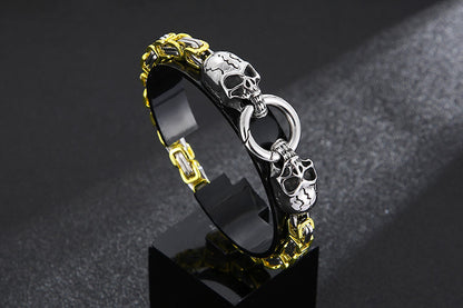 New Hip-hop Pattern Chain Skull Head Titanium Steel Hollow Thick Bracelet