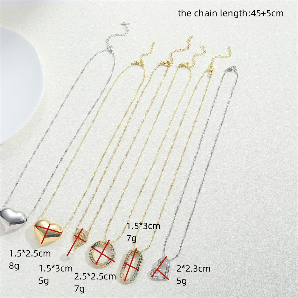 Cross-border hot selling fashion trend small clear love pendant clavicle chain copper plated 14K real gold net red with necklace