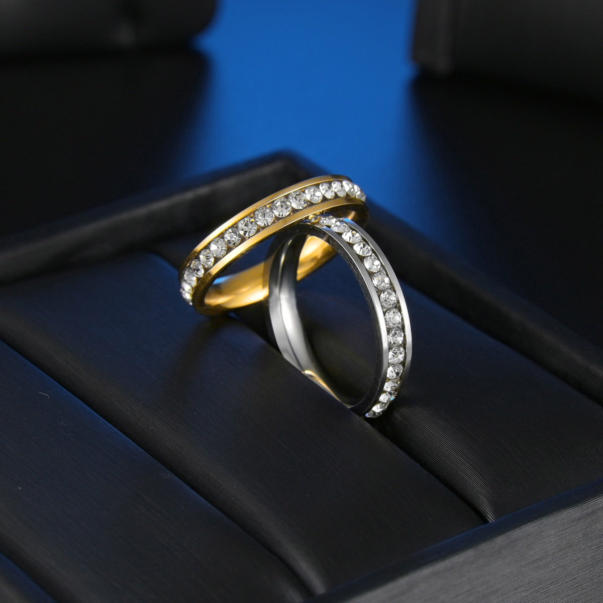 Simple Single Row Diamond Stainless Steel Ring