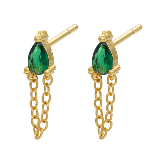 Retro Geometric Green Gemstones Diamond Copper Earrings Wholesale Gooddiy