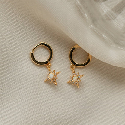 Independent station new six-pointed star micro inlaid zircon earrings 14K real gold opal opal delicate earring women