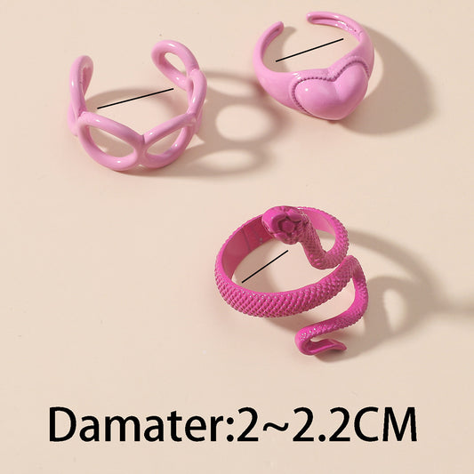 Cross-border New Snake-shaped Ring 3-piece Set Creative Fashion Geometric Love Ring Tail Ring Jewelry