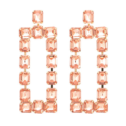 1 Pair Fashion Rectangle Rhinestone Glass Hollow Out Women's Chandelier Earrings