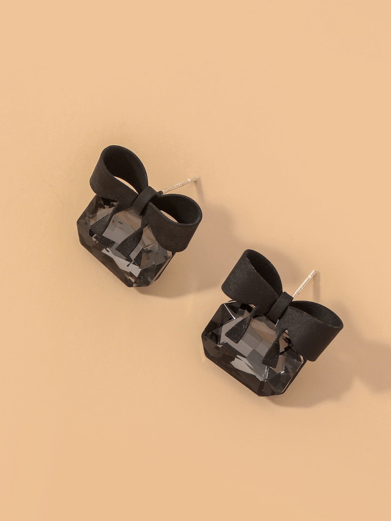 Korean Black Square Bow Earrings