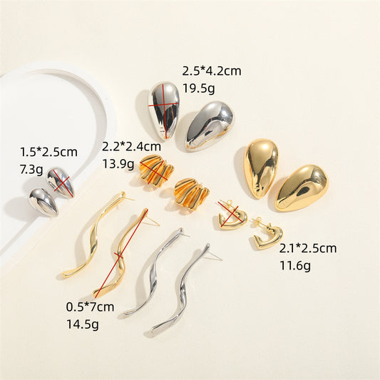 popular glossy polished face earrings female exaggerated design S-shaped bar fan-shaped love stud earrings ornament