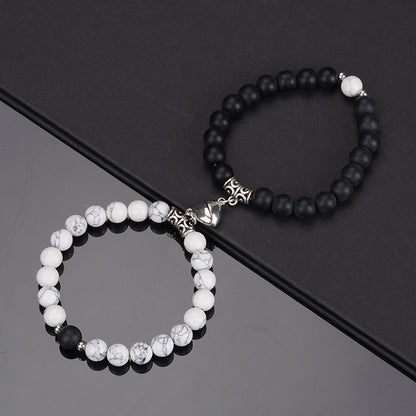 Simple Style Heart Shape Alloy Natural Stone Beaded Stoving Varnish Bracelets 2 Pieces