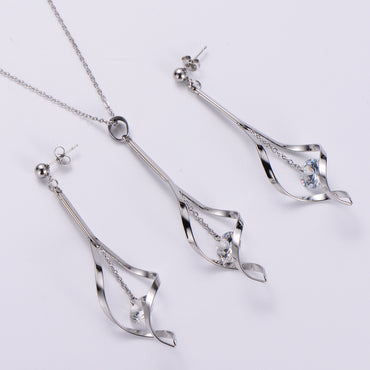 New Geometric Diamond Long Tassel Stainless Steel Earrings Necklace Set