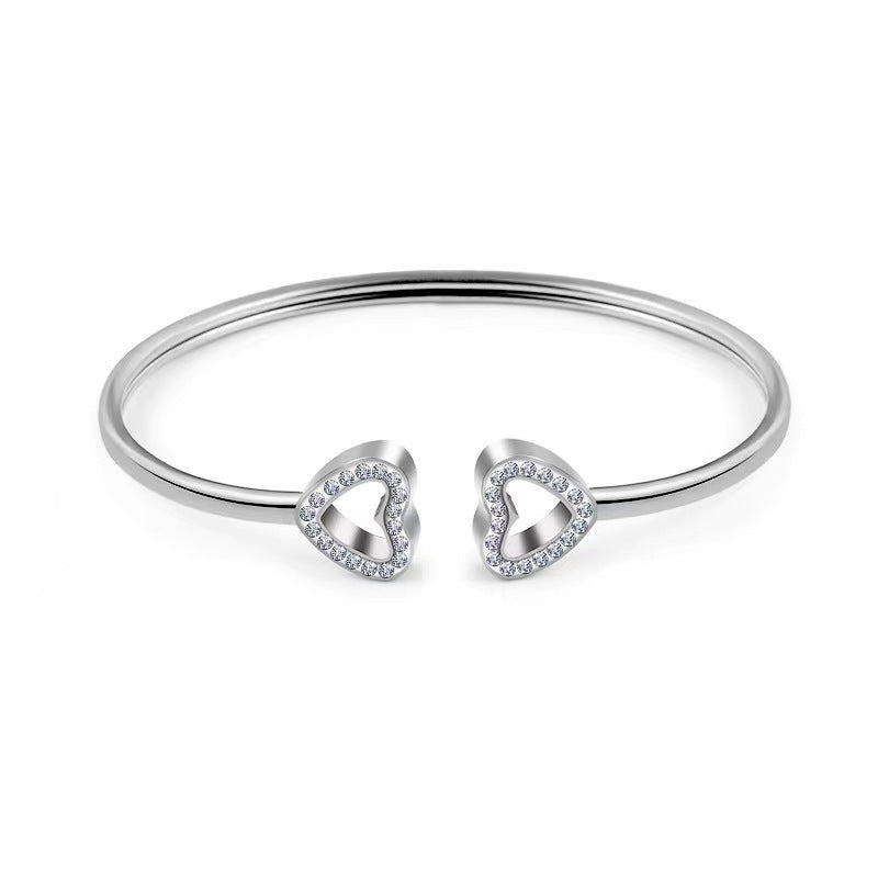 Simple Style Heart Shape Titanium Steel Plating Inlay Rhinestones Bangle