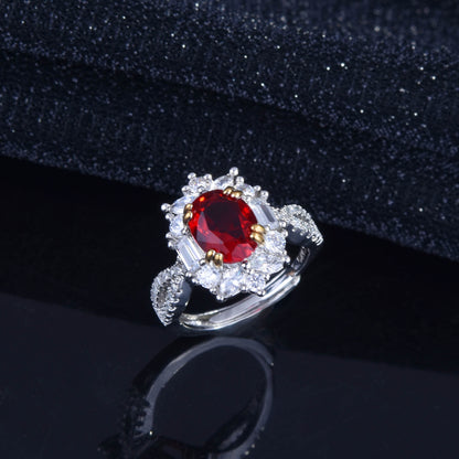Fashion Synthetic Ruby Ring Inlaid Seiko Simple Opening Colored Gems Female Copper Ring