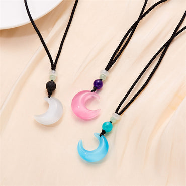 Simple Style Moon Opal Plating Couple Pendant Necklace