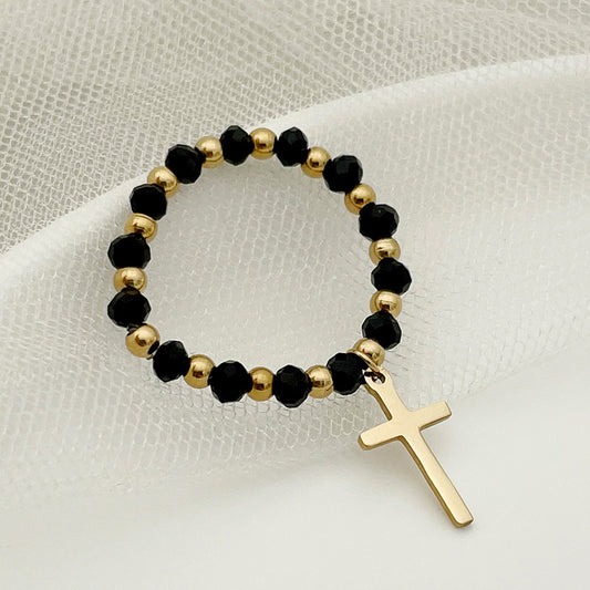 1 Piece Fashion Cross Stainless Steel Beaded Rings