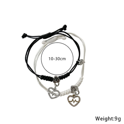 Simple Style Heart Shape Owl Lock Alloy Rope Knitting Inlay Rhinestones Women's Bracelets