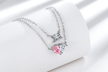 Copper Simple Style Shiny Geometric Heart Shape Plating Inlay Zircon Double Layer Necklaces