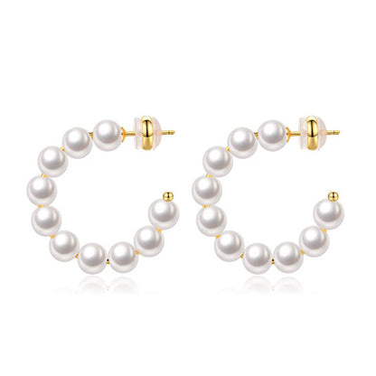 C-shaped ABS pearl earrings temperament wholesale women's  hot 15/20/30MM real gold 925 silver pin studs