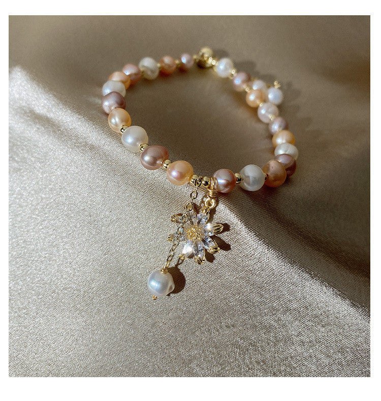 Simple Style Flower Freshwater Pearl Copper Inlay Zircon Bracelets