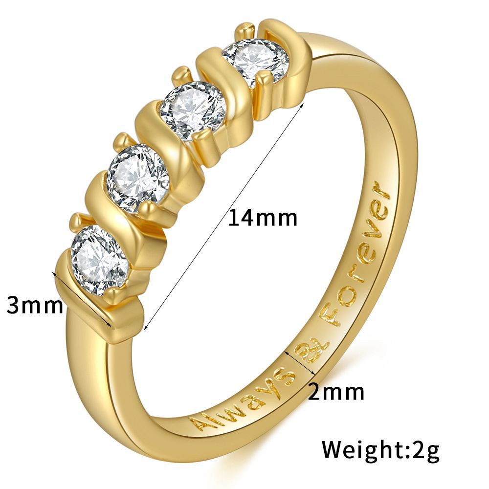 European And American Simple Style New Ring Zircon Ring Female Copper Plated 18k Gold Jewelry Spot