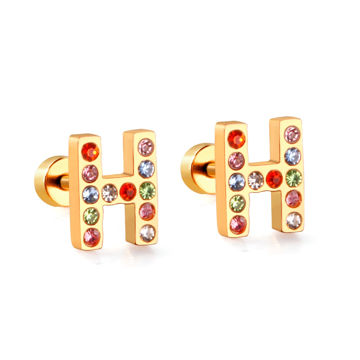 Fashion Letter Stainless Steel Inlay Zircon Ear Studs 1 Pair