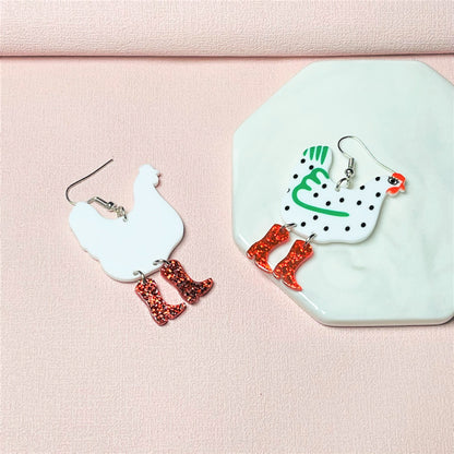 Casual Cartoon Style Chicken Arylic Patchwork Enamel Women's Drop Earrings