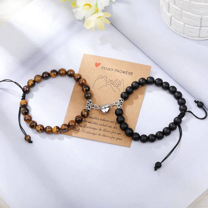 Simple Style Heart Shape Natural Stone Magnetic Material Beaded Knitting Couple Bracelets