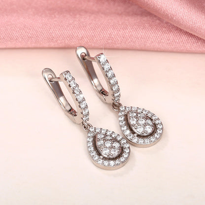 1 Pair Elegant Water Droplets Copper Inlay Zircon Earrings