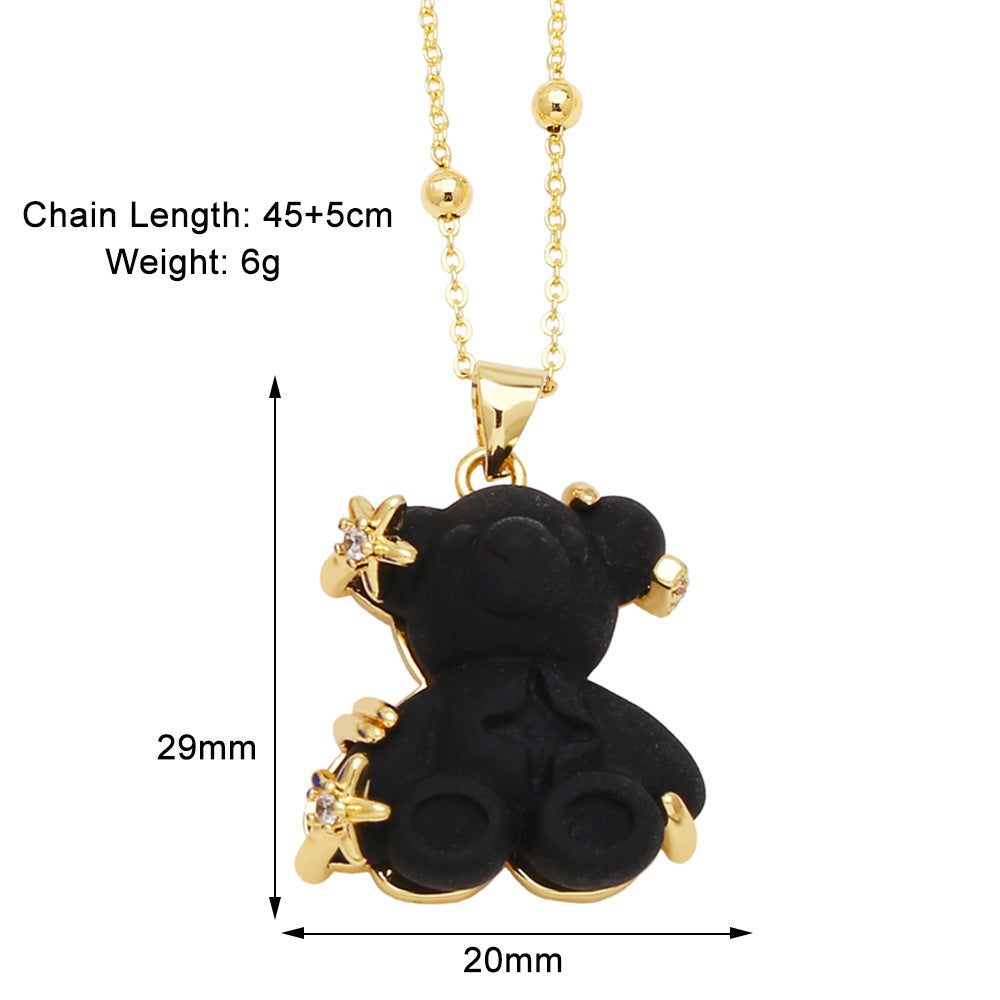 Copper Gold Plated Cute Simple Style Bear Inlay Resin Zircon Pendant Necklace