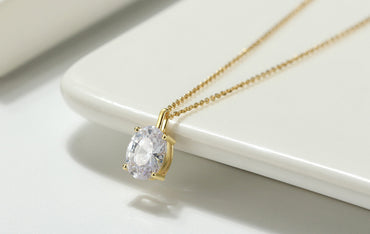 Simple Style Round Sterling Silver Polishing Plating Inlay Zircon 14k Gold Plated Pendant Necklace