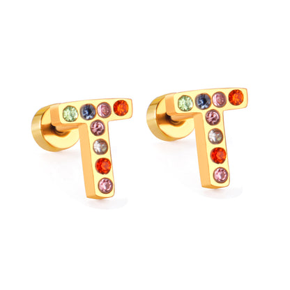 Fashion Letter Stainless Steel Inlay Zircon Ear Studs 1 Pair