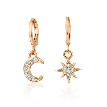 Fashion Diamond Star And Moon Asymmetric Alloy Earrings Wholesale