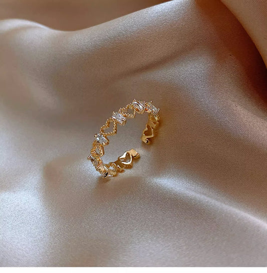 Elegant Heart Shape Copper Plating Inlay Zircon Gold Plated Open Rings