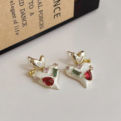 1 Pair Simple Style Heart Shape Inlay Copper Zircon Drop Earrings