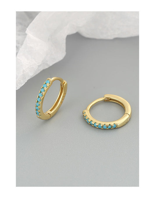 1 Pair Simple Style Geometric Copper Inlay Turquoise Hoop Earrings