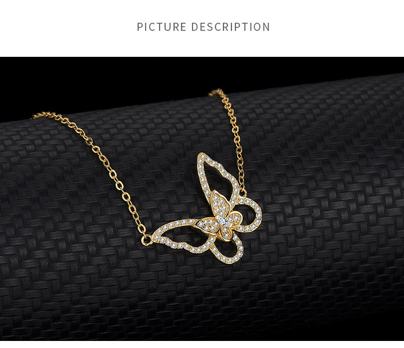 Fashion Butterfly 925 Silver Plating Artificial Rhinestones Pendant Necklace