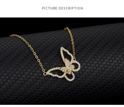 Fashion Butterfly 925 Silver Plating Artificial Rhinestones Pendant Necklace