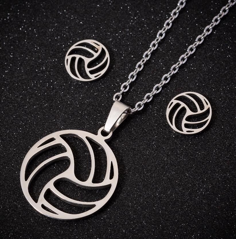 Women's Fashion Korean Style Volleyball Stainless Steel Alloy Pendant Necklace Ear Studs Plating Jewelry Sets