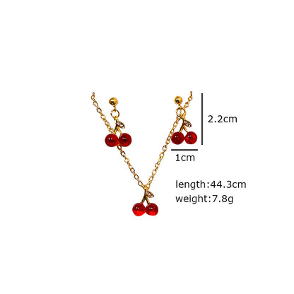 1 Set Sweet Cherry Alloy Women's Earrings Necklace