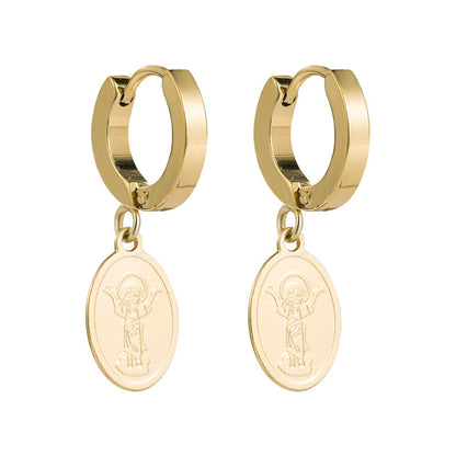 Korean Simple Heart-shaped Virgin Mary Letter Titanium Steel Earrings